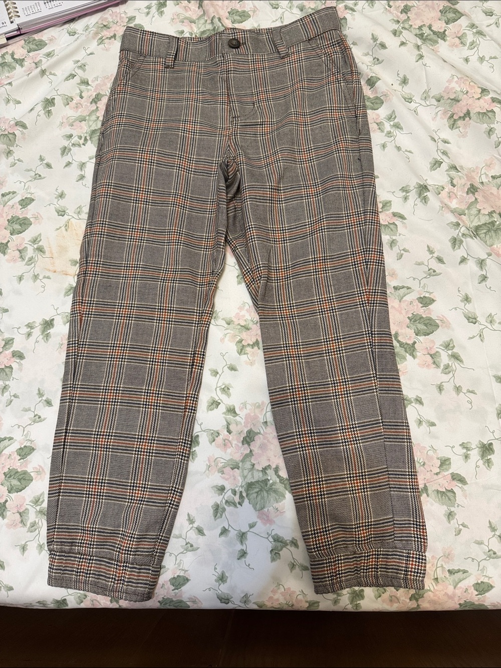 Janie and Jack Plaid Kids Pants in Gray, Brown and Orange